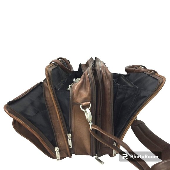 Mens Brown Leather Briefcase Messenger Laptop Fits 15" Computer Handmade Quality - Picture 4 of 12